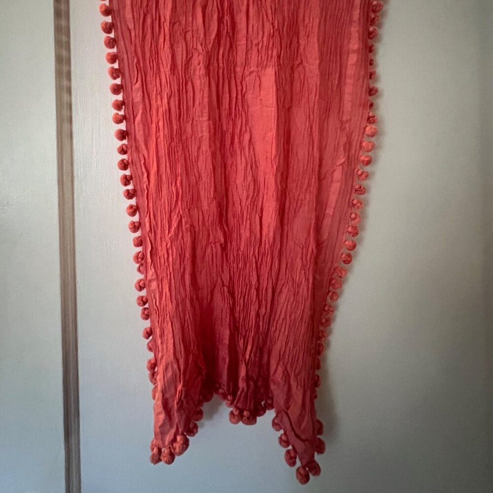 Matta Salmon Cotton Crinkle Scarf with Pom Pom Border